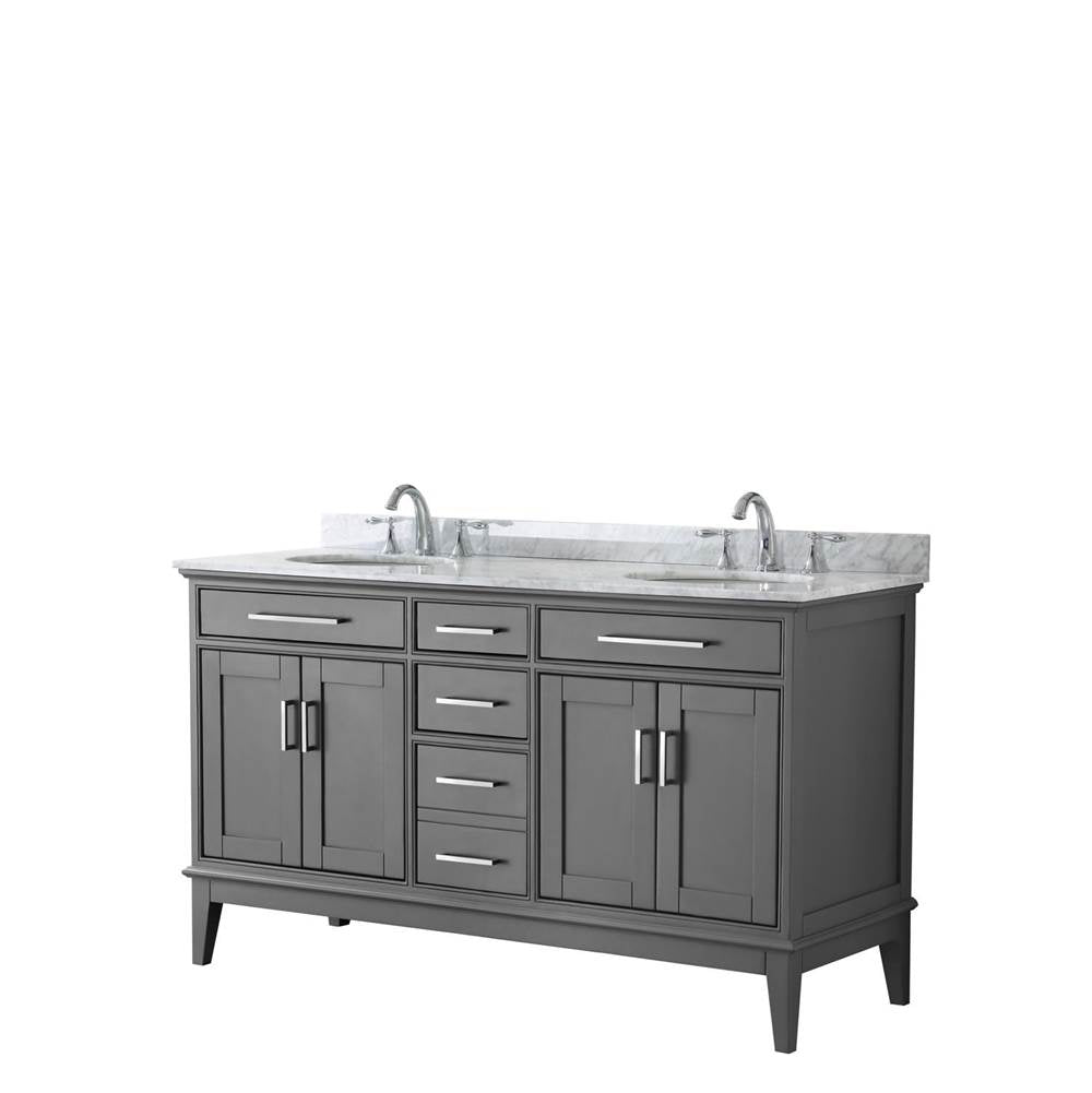 Wyndham Collection - Margate 60 Inch Double Bathroom Vanity in Dark Gray, White Carrara Marble Countertop, Undermount Oval Sinks, and No Mirror - Dark Gray