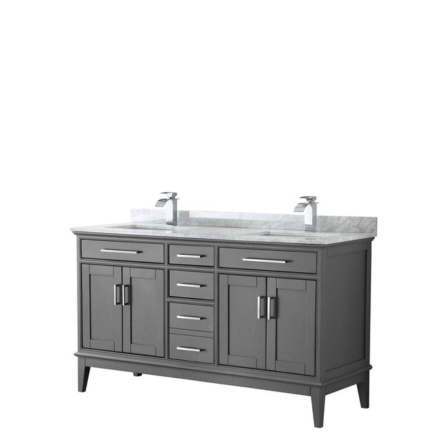 Wyndham Collection - Margate 60 Inch Double Bathroom Vanity in Dark Gray, White Carrara Marble Countertop, Undermount Square Sinks, and No Mirror - Dark Gray