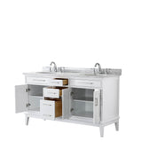 Margate 60 Inch Double Bathroom Vanity in Dark Gray, White Carrara Marble Countertop, Undermount Oval Sinks, and No Mirror