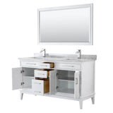 Margate 60 Inch Double Bathroom Vanity in Dark Gray, White Carrara Marble Countertop, Undermount Square Sinks, and 56 Inch Mirror