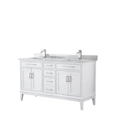 Wyndham Collection - Margate 60 Inch Double Bathroom Vanity in White, White Carrara Marble Countertop, Undermount Square Sinks, and No Mirror - White
