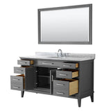Margate 60 Inch Single Bathroom Vanity in Dark Gray, White Carrara Marble Countertop, Undermount Oval Sink, and 56 Inch Mirror