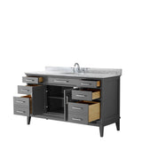 Margate 60 Inch Single Bathroom Vanity in Dark Gray, White Carrara Marble Countertop, Undermount Oval Sink, and No Mirror