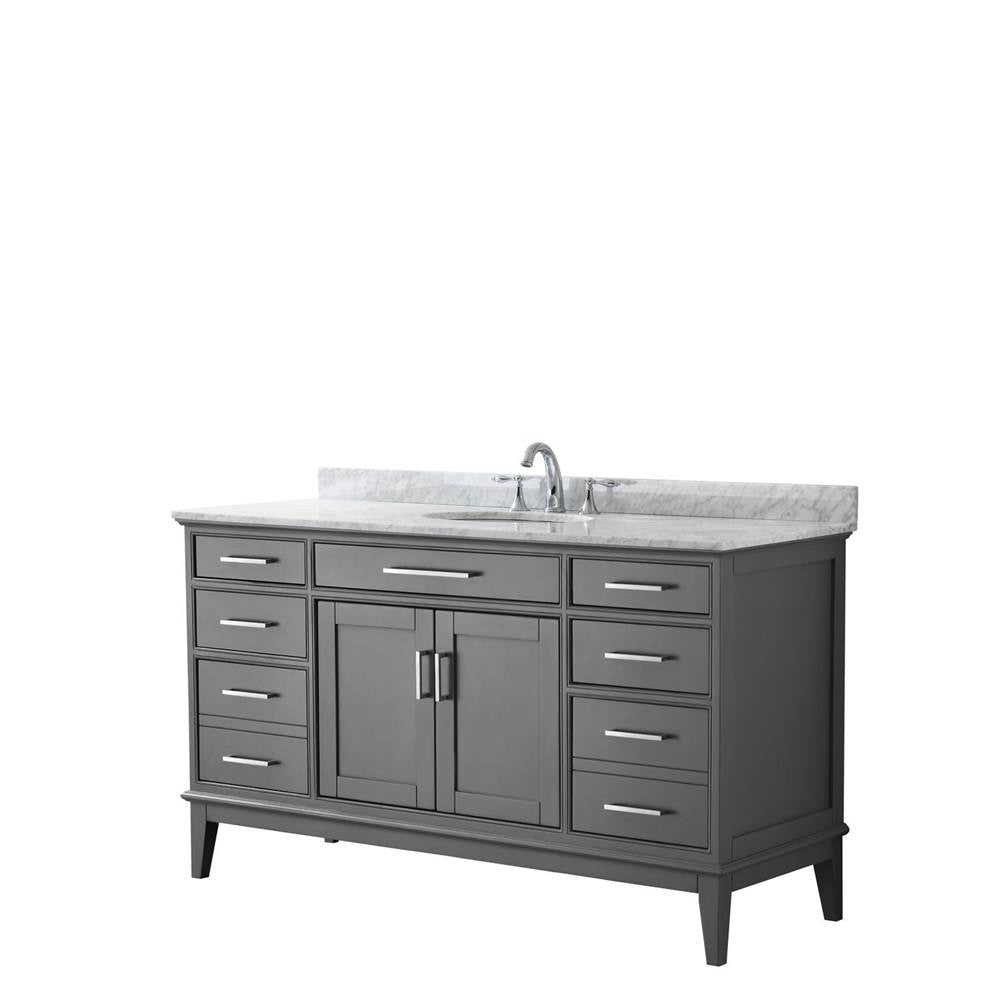 Wyndham Collection - Margate 60 Inch Single Bathroom Vanity in Dark Gray, White Carrara Marble Countertop, Undermount Oval Sink, and No Mirror - Dark Gray