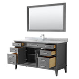 Margate 60 Inch Single Bathroom Vanity in Dark Gray, White Carrara Marble Countertop, Undermount Square Sink, and 56 Inch Mirror
