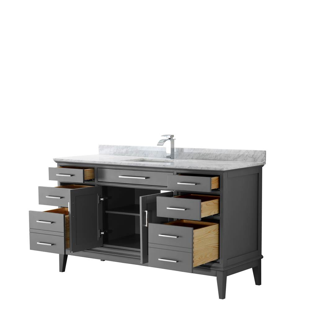Margate 60 Inch Single Bathroom Vanity in Dark Gray, White Carrara Marble Countertop, Undermount Square Sink, and No Mirror