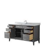 Margate 60 Inch Single Bathroom Vanity in Dark Gray, White Carrara Marble Countertop, Undermount Square Sink, and No Mirror
