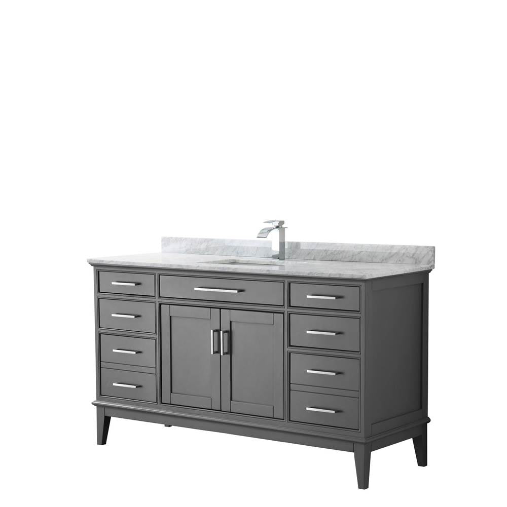 Wyndham Collection - Margate 60 Inch Single Bathroom Vanity in Dark Gray, White Carrara Marble Countertop, Undermount Square Sink, and No Mirror - Dark Gray