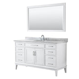 Wyndham Collection - Margate 60 Inch Single Bathroom Vanity in White, White Carrara Marble Countertop, Undermount Oval Sink, and 56 Inch Mirror - White