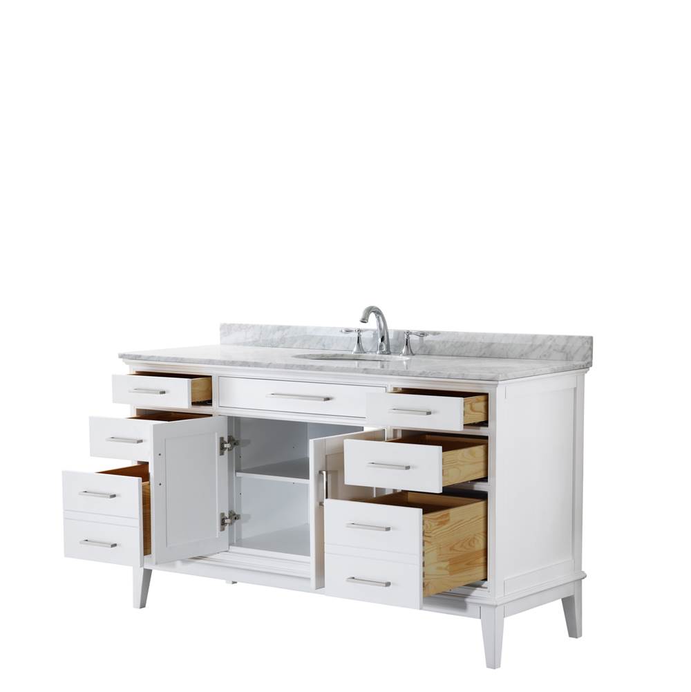 Margate 60 Inch Single Bathroom Vanity in Dark Gray, White Carrara Marble Countertop, Undermount Oval Sink, and No Mirror
