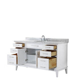 Margate 60 Inch Single Bathroom Vanity in Dark Gray, White Carrara Marble Countertop, Undermount Oval Sink, and No Mirror