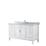 Wyndham Collection - Margate 60 Inch Single Bathroom Vanity in White, White Carrara Marble Countertop, Undermount Oval Sink, and No Mirror - White
