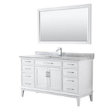 Wyndham Collection - Margate 60 Inch Single Bathroom Vanity in White, White Carrara Marble Countertop, Undermount Square Sink, and 56 Inch Mirror - White