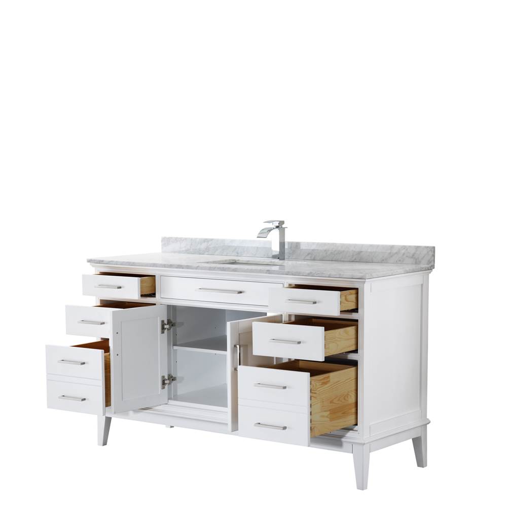 Margate 60 Inch Single Bathroom Vanity in Dark Gray, White Carrara Marble Countertop, Undermount Square Sink, and No Mirror