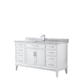 Wyndham Collection - Margate 60 Inch Single Bathroom Vanity in White, White Carrara Marble Countertop, Undermount Square Sink, and No Mirror - White