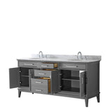 Margate 72 Inch Double Bathroom Vanity in Dark Gray, White Carrara Marble Countertop, Undermount Oval Sinks, and No Mirror