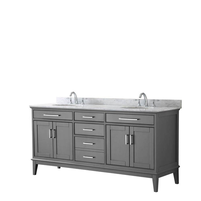 Wyndham Collection - Margate 72 Inch Double Bathroom Vanity in Dark Gray, White Carrara Marble Countertop, Undermount Oval Sinks, and No Mirror - Dark Gray