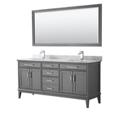 Wyndham Collection - Margate 72 Inch Double Bathroom Vanity in Dark Gray, White Carrara Marble Countertop, Undermount Square Sinks, and 70 Inch Mirror - Dark Gray