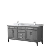 Wyndham Collection - Margate 72 Inch Double Bathroom Vanity in Dark Gray, White Carrara Marble Countertop, Undermount Square Sinks, and No Mirror - Dark Gray