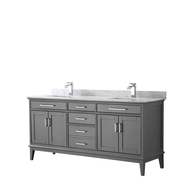 Wyndham Collection - Margate 72 Inch Double Bathroom Vanity in Dark Gray, White Carrara Marble Countertop, Undermount Square Sinks, and No Mirror - Dark Gray