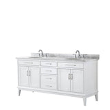 Wyndham Collection - Margate 72 Inch Double Bathroom Vanity in White, White Carrara Marble Countertop, Undermount Oval Sinks, and No Mirror - White