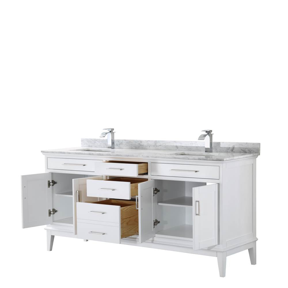 Margate 72 Inch Double Bathroom Vanity in Dark Gray, White Carrara Marble Countertop, Undermount Square Sinks, and No Mirror