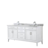 Wyndham Collection - Margate 72 Inch Double Bathroom Vanity in White, White Carrara Marble Countertop, Undermount Square Sinks, and No Mirror - White