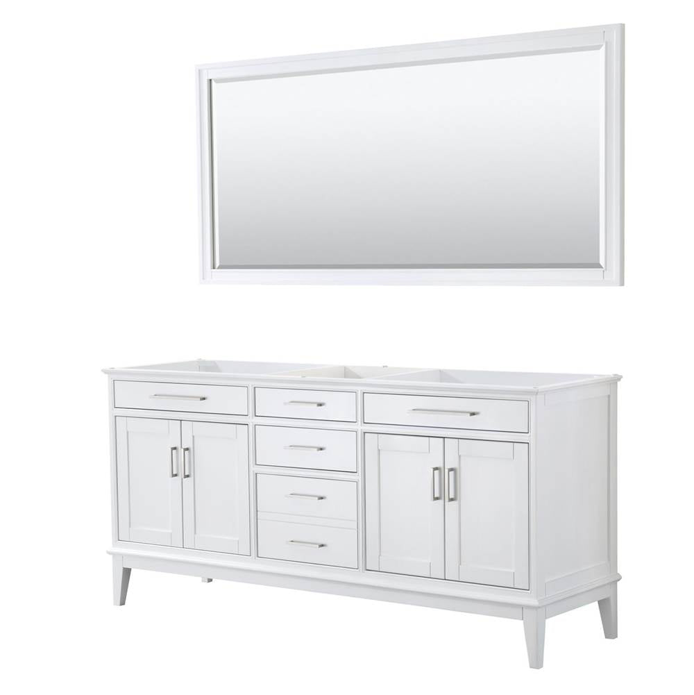 Wyndham Collection - Margate 72 Inch Double Bathroom Vanity in White, No Countertop, No Sink, and 70 Inch Mirror - White