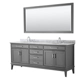 Wyndham Collection - Margate 80 Inch Double Bathroom Vanity in Dark Gray, White Carrara Marble Countertop, Undermount Oval Sinks, and 70 Inch Mirror - Dark Gray