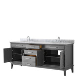 Margate 80 Inch Double Bathroom Vanity in Dark Gray, White Carrara Marble Countertop, Undermount Oval Sinks, and No Mirror