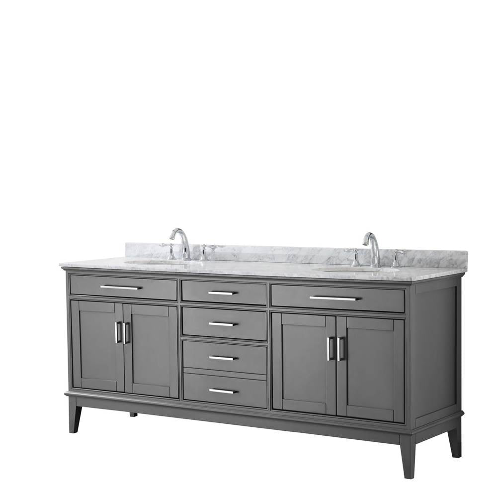 Wyndham Collection - Margate 80 Inch Double Bathroom Vanity in Dark Gray, White Carrara Marble Countertop, Undermount Oval Sinks, and No Mirror - Dark Gray