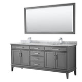 Wyndham Collection - Margate 80 Inch Double Bathroom Vanity in Dark Gray, White Carrara Marble Countertop, Undermount Square Sinks, and 70 Inch Mirror - Dark Gray