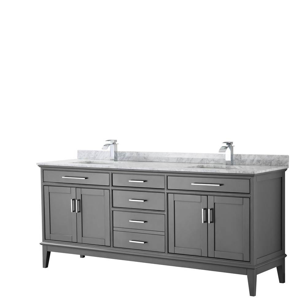 Wyndham Collection - Margate 80 Inch Double Bathroom Vanity in Dark Gray, White Carrara Marble Countertop, Undermount Square Sinks, and No Mirror - Dark Gray