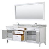 Margate 80 Inch Double Bathroom Vanity in Dark Gray, White Carrara Marble Countertop, Undermount Oval Sinks, and 70 Inch Mirror