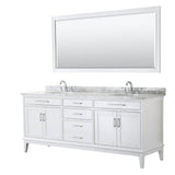 Wyndham Collection - Margate 80 Inch Double Bathroom Vanity in White, White Carrara Marble Countertop, Undermount Oval Sinks, and 70 Inch Mirror - White