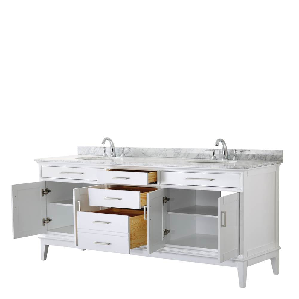 Margate 80 Inch Double Bathroom Vanity in Dark Gray, White Carrara Marble Countertop, Undermount Oval Sinks, and No Mirror