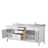Margate 80 Inch Double Bathroom Vanity in Dark Gray, White Carrara Marble Countertop, Undermount Oval Sinks, and No Mirror