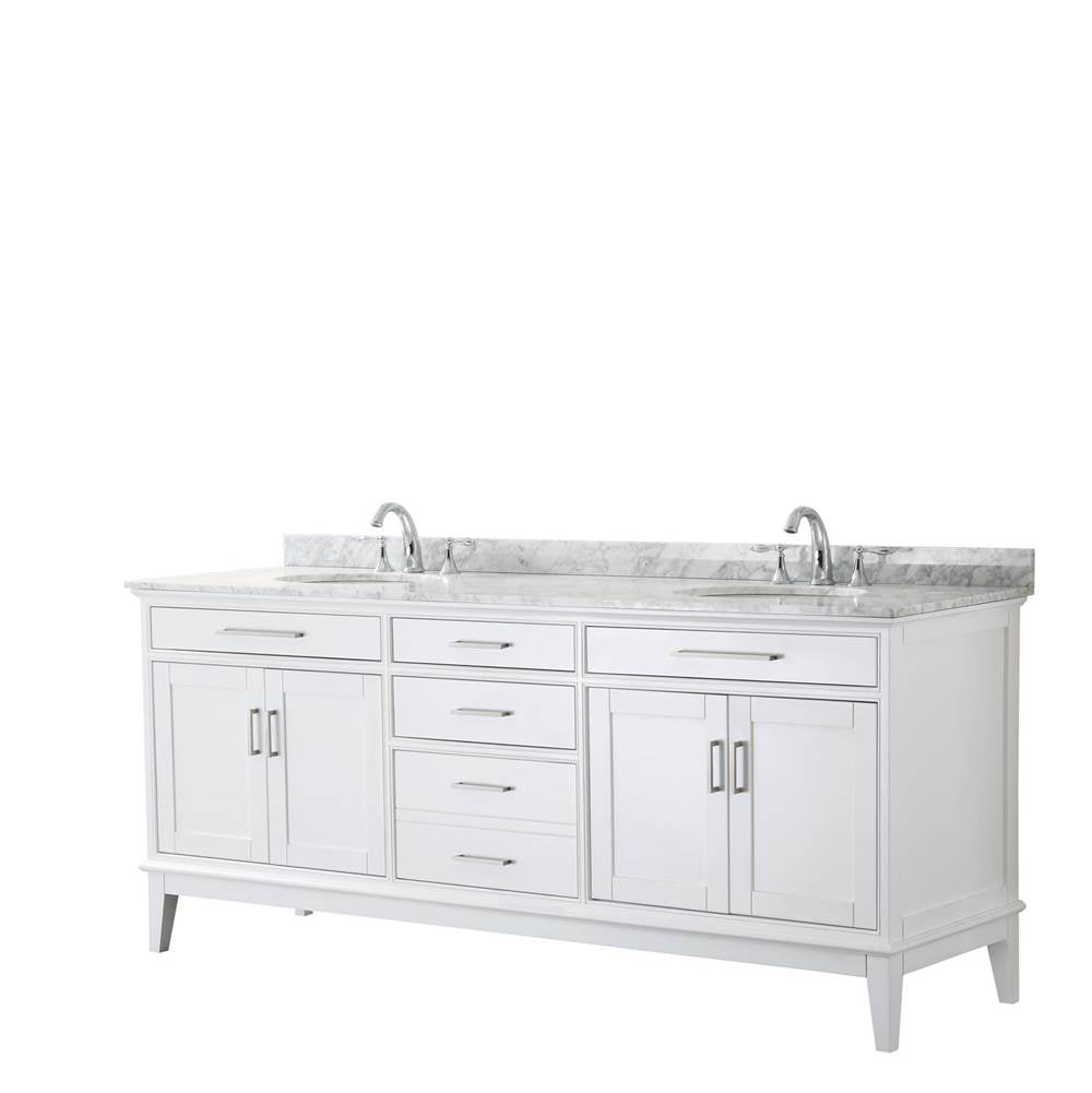 Wyndham Collection - Margate 80 Inch Double Bathroom Vanity in White, White Carrara Marble Countertop, Undermount Oval Sinks, and No Mirror - White
