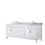 Wyndham Collection - Margate 80 Inch Double Bathroom Vanity in White, White Carrara Marble Countertop, Undermount Oval Sinks, and No Mirror - White