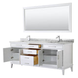 Margate 80 Inch Double Bathroom Vanity in Dark Gray, White Carrara Marble Countertop, Undermount Square Sinks, and 70 Inch Mirror