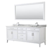Wyndham Collection - Margate 80 Inch Double Bathroom Vanity in White, White Carrara Marble Countertop, Undermount Square Sinks, and 70 Inch Mirror - White