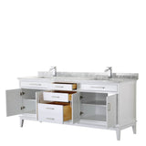 Margate 80 Inch Double Bathroom Vanity in Dark Gray, White Carrara Marble Countertop, Undermount Square Sinks, and No Mirror
