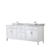 Wyndham Collection - Margate 80 Inch Double Bathroom Vanity in White, White Carrara Marble Countertop, Undermount Square Sinks, and No Mirror - White