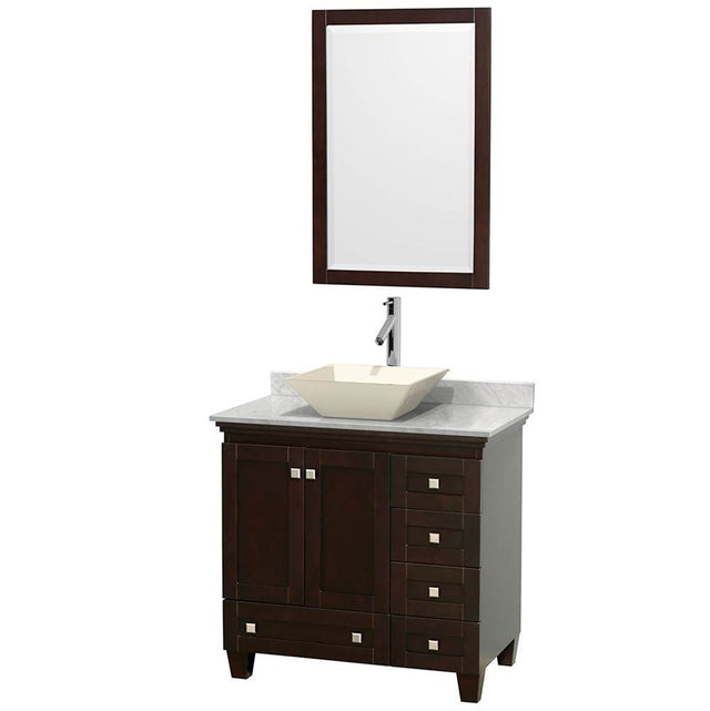 Wyndham Collection - Acclaim 36 Inch Single Bathroom Vanity in Espresso, White Carrara Marble Countertop, Pyra Bone Porcelain Sink, and 24 Inch Mirror - Espresso