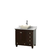 Wyndham Collection - Acclaim 36 Inch Single Bathroom Vanity in Espresso, White Carrara Marble Countertop, Pyra Bone Porcelain Sink, and No Mirror - Espresso