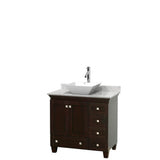 Wyndham Collection - Acclaim 36 Inch Single Bathroom Vanity in Espresso, White Carrara Marble Countertop, Pyra White Porcelain Sink, and No Mirror - Espresso