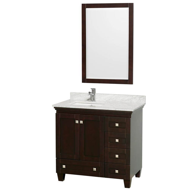 Wyndham Collection - Acclaim 36 Inch Single Bathroom Vanity in Espresso, White Carrara Marble Countertop, Undermount Square Sink, and 24 Inch Mirror - Espresso