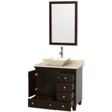 Acclaim 36 Inch Single Bathroom Vanity in Espresso, Ivory Marble Countertop, Pyra Bone Porcelain Sink, and 24 Inch Mirror