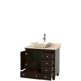 Acclaim 36 Inch Single Bathroom Vanity in Espresso, Ivory Marble Countertop, Pyra Bone Porcelain Sink, and No Mirror
