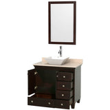 Acclaim 36 Inch Single Bathroom Vanity in Espresso, Ivory Marble Countertop, Pyra White Porcelain Sink, and 24 Inch Mirror